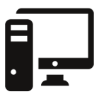 Symbol eines Desktop-Computers mit Monitor und Tower für IT und Computertechnik.