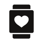 Symbol einer Fitnessuhr mit Herz, steht für Gesundheit und Smartwatch-Funktionen.